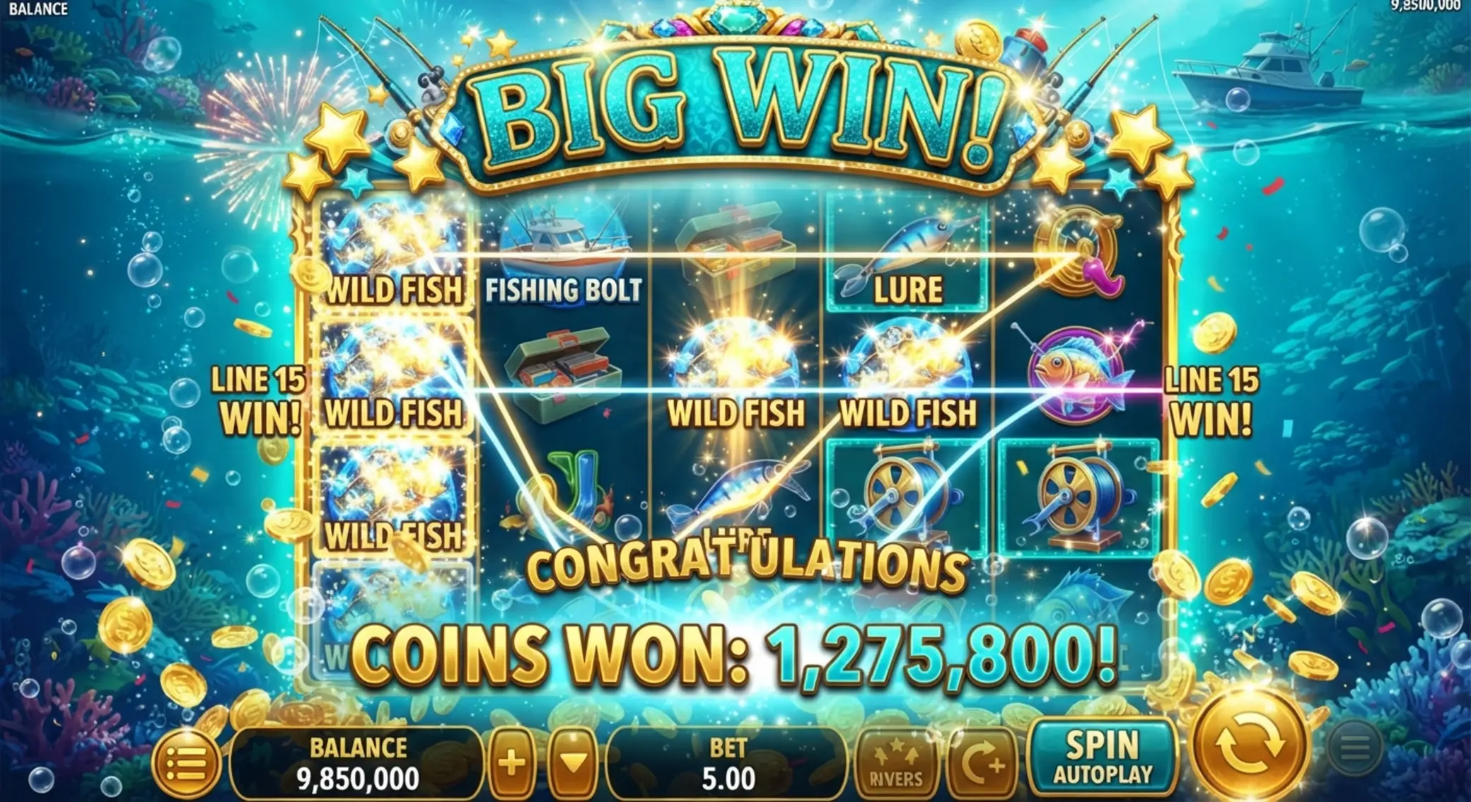 Ekran dużej wygranej w Big Bass Bonanza 1000