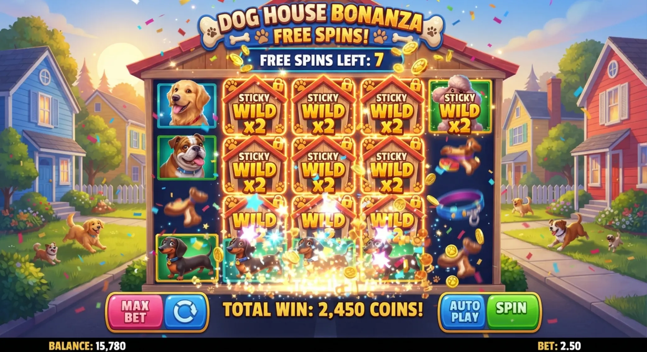 Runda darmowych spinów ze sticky wildami w The Dog House