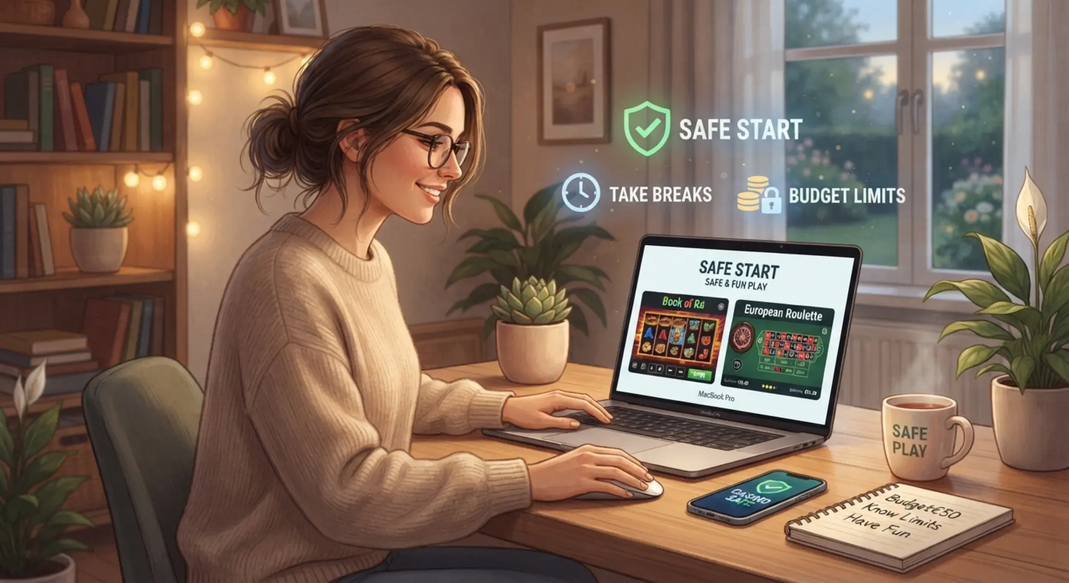 Bezpieczny start dla początkującego gracza Początkujący gracz online z checklistą bezpiecznego startu