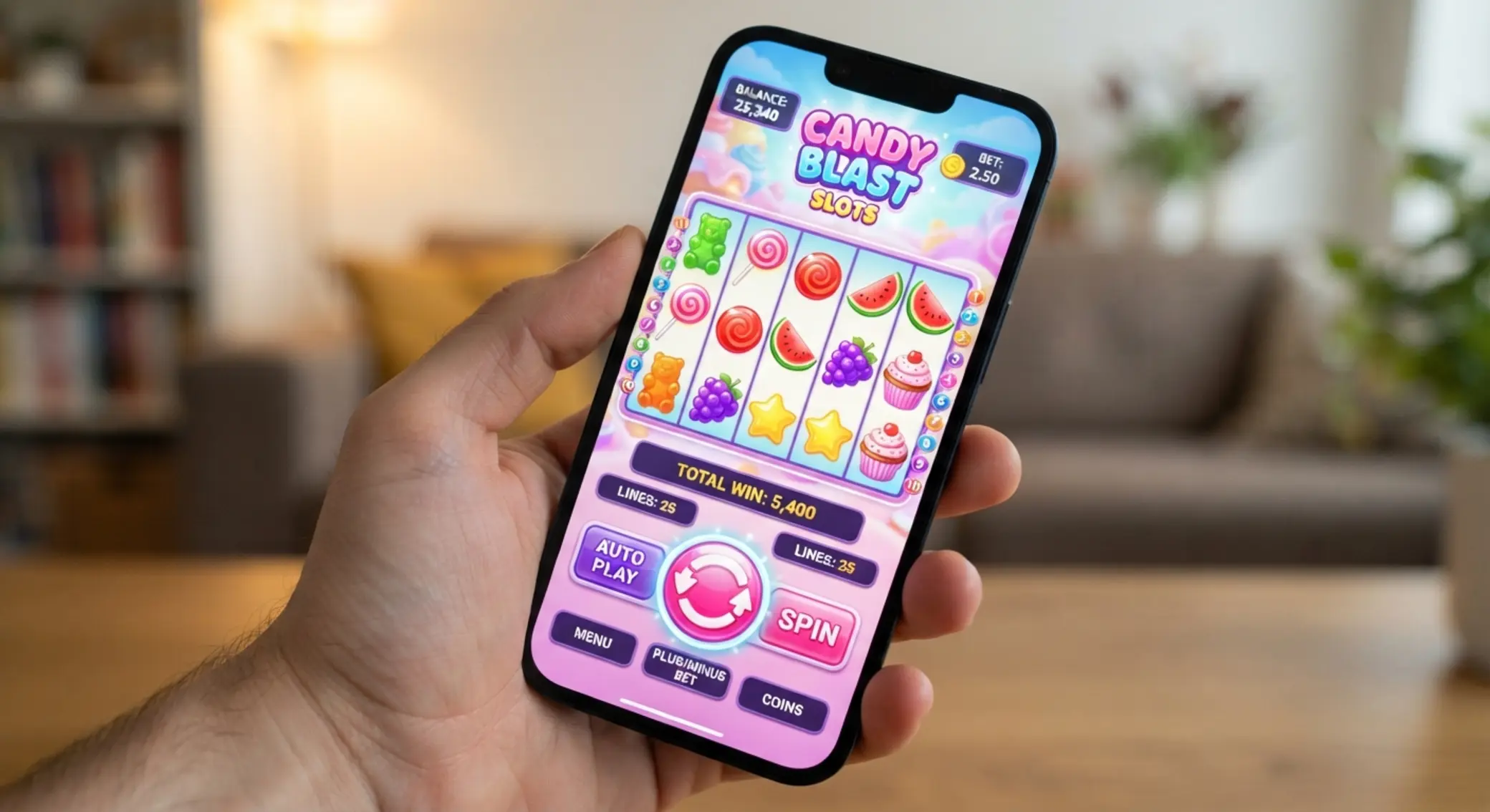 Mobilna wersja Sweet Bonanza 1000 z widocznym przyciskiem spin